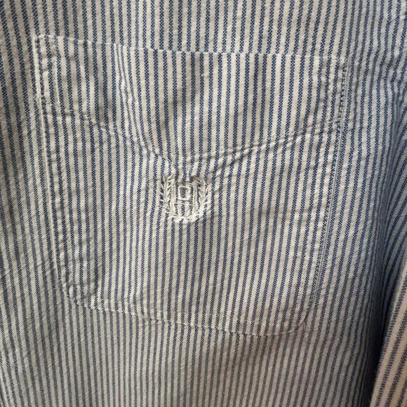 Chaps Blue & White Striped Long Sleeve Button-Up Shirt Medium - Picture 4 of 9